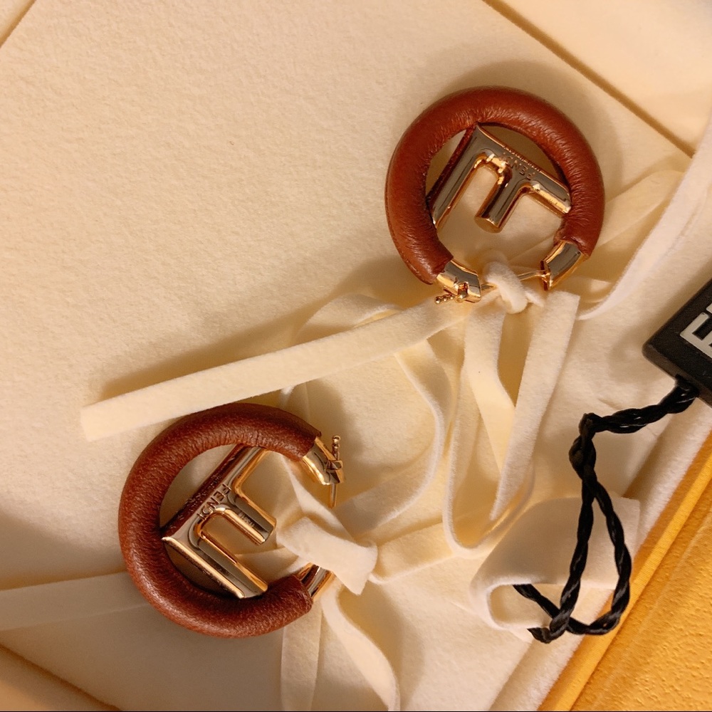 Brand new Fendi logo leather earrings